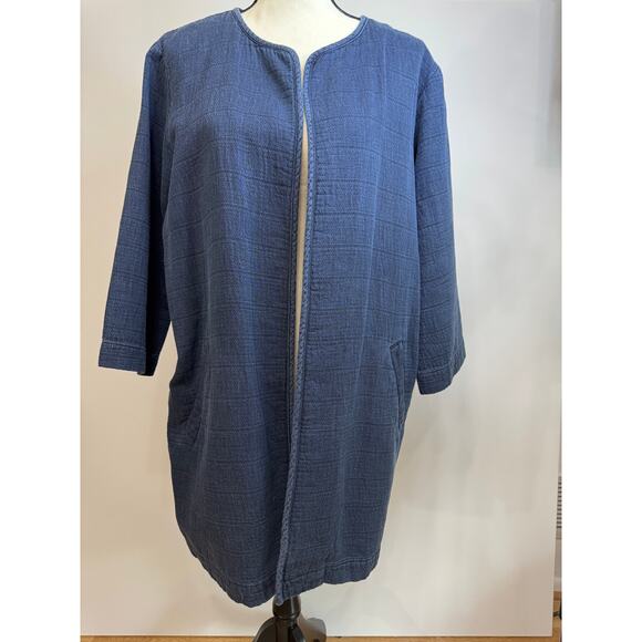 Eileen Fisher Navy Blue Cotton Jacket Long Blazer Size M Lightweight Coat M - Picture 1 of 10